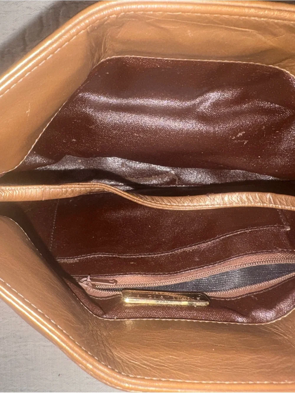 VTG Stuart Weitzman Metallic Bronze Hinge Open Clutch with Zipper Rosette
